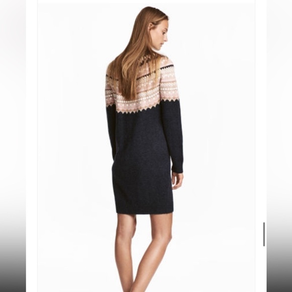 L.O.G.G H&M Sweater Dress Fair isle Nordic Alpaca Blend Size S Crewneck Ski Knit - Picture 2 of 5